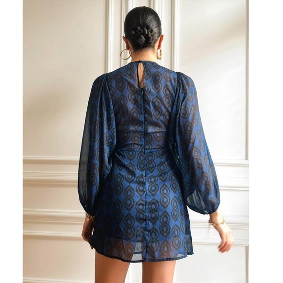 BLOGGER'S FAVE! Zara Blue Black Print Mini Dress Sz XS NWT - Picture 13 of 16